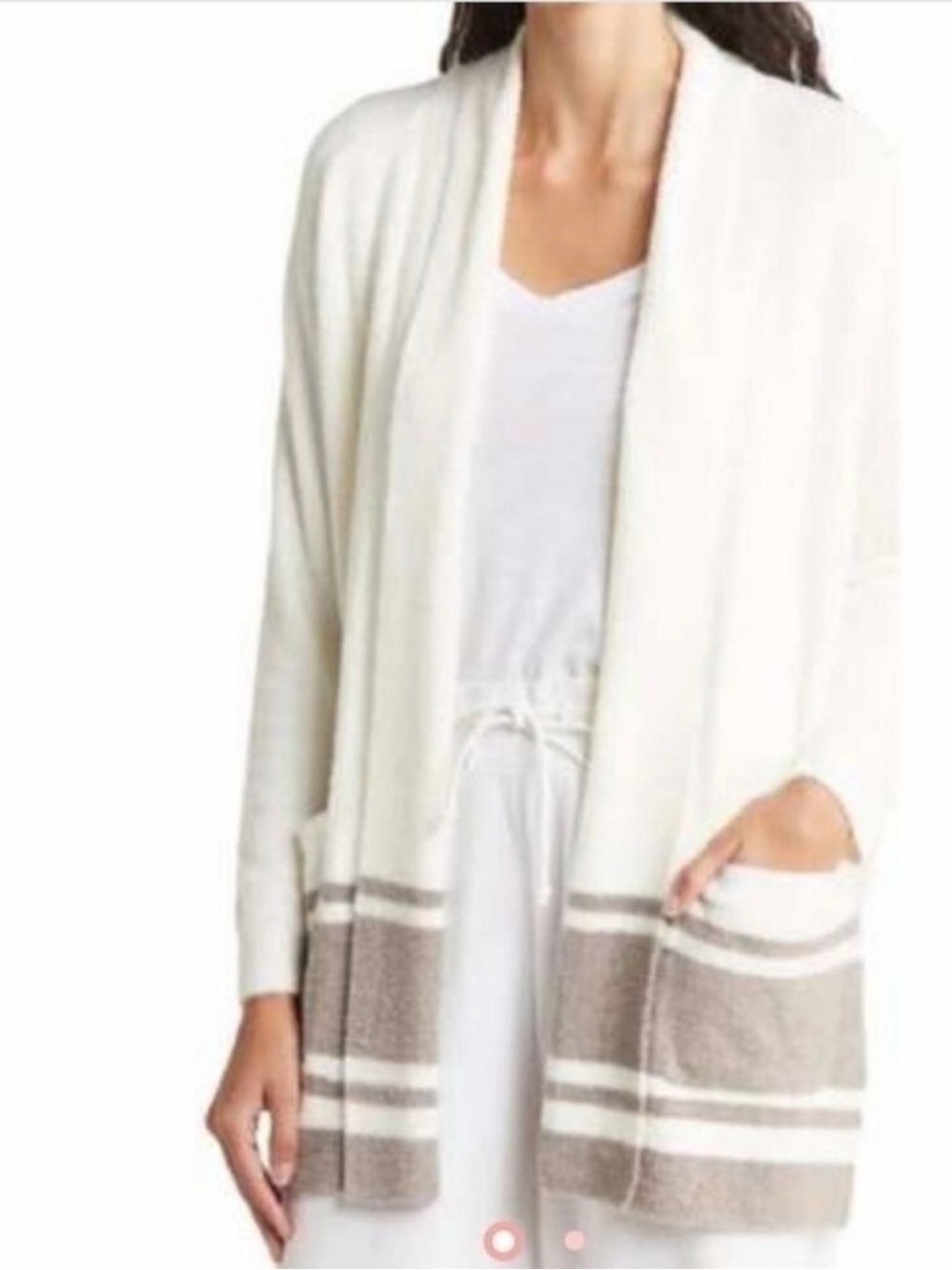 Barefoot Dreams Pearl Beach Rock Pattern Open Collar Cardigan Pockets Soft Sz S